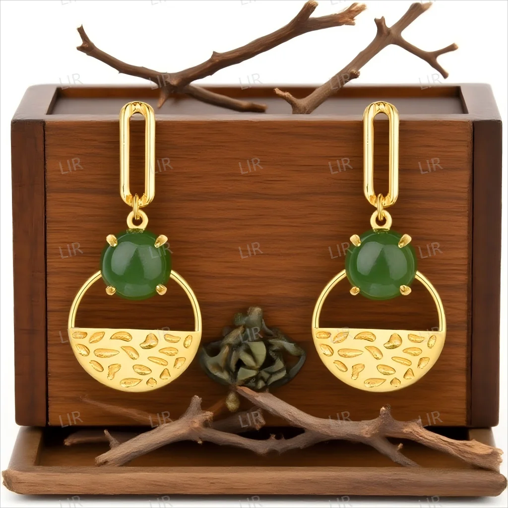 LIR S925 Sterling Silver Hetian Jade Earrings - Classic Design | Trendy & Versatile | Exclusive for Tasteful Women